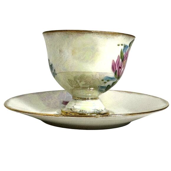Ucagco "Flower of the Month" Footed Cup/Saucer Set July Water Lily Design - Picture 4 of 10